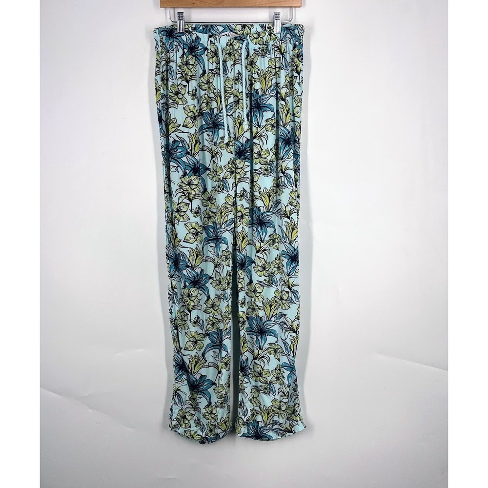 Beach Riot Womens Medium Blue Tropical Floral Rayon Wide Leg Lounge Pants